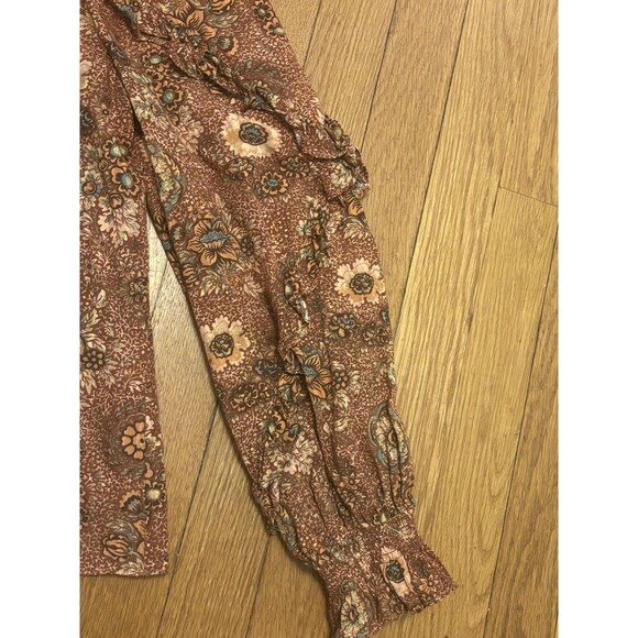ULLA JOHNSON Manet Ruffled Floral Print Cotton Peasant Blouse Brown Rosebud 4 - Picture 6 of 8